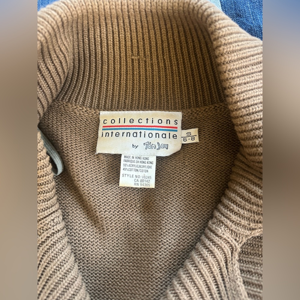 Sz S Vintage Collections Internationale Tan Sweater Gold buttons double breasted - Picture 5 of 5
